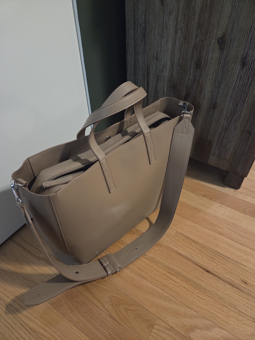 Calpak Taupe Shoulder Tote with Detachable Strap